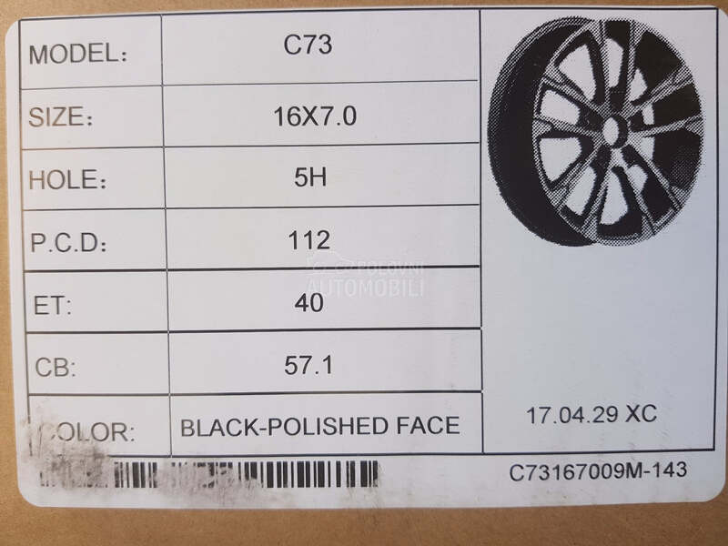 Aluminijumske felne replica 16" 5 x 112