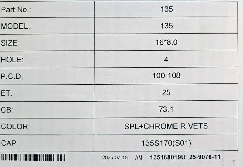 Aluminijumske felne bbs rs replica 16" 4 x 100