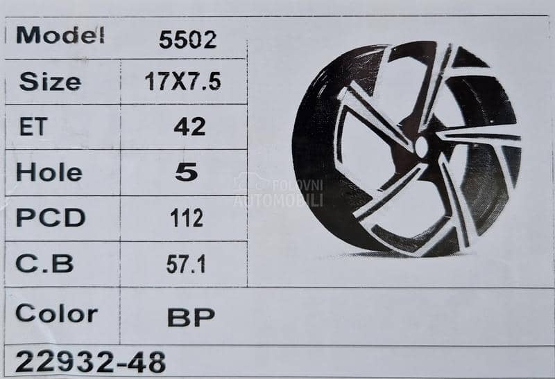 Aluminijumske felne volkswagen replica 17" 5 x 112