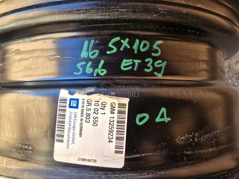 Čelične felne opel 16" 5 x 105