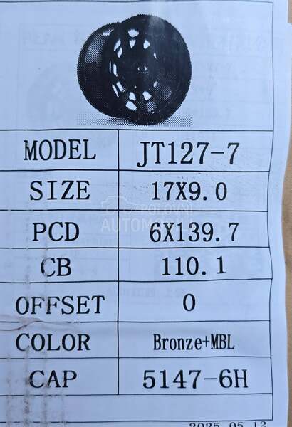 Aluminijumske felne off road 17" 6 x 139.7