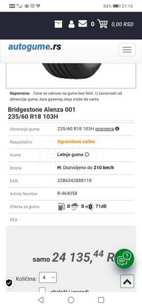 Bridgestone 235/60 R18 Letnja