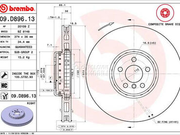 Kočioni disk Brembo za BMW Serija 5 od 2017. do 2018. god.
