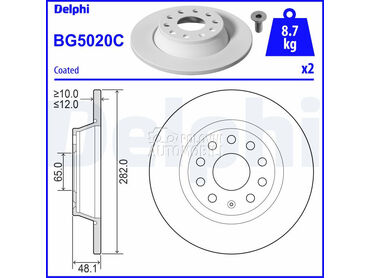 Kocioni disk DELPHI za Audi A3 od 2008. do 2013. god.