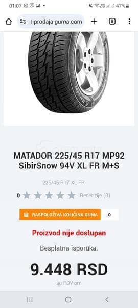 Matador 225/45 R17 Zimska