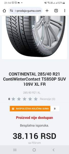 Continental 285/40 R21 Zimska