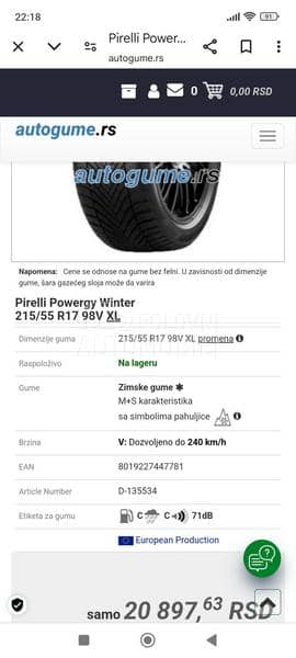 Pirelli 215/55 R17 Zimska