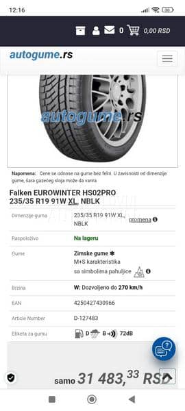 Falken 235/35 R19 Zimska