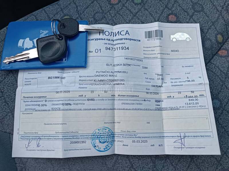 Daewoo Matiz 0.8b tek  r e g