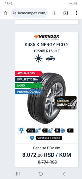 Hankook 195/65 R15 Letnja