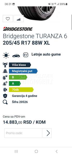 Bridgestone 205/45 R17 Letnja