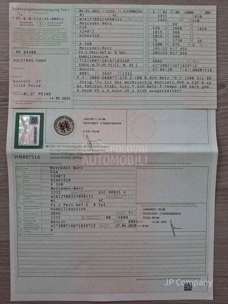 Mercedes Benz A 160 AMB 109 HP POCET
