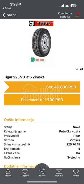 Tigar 225/70 R15 Zimska