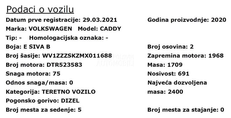 Volkswagen Caddy N1/5 SED/VIRTUAL