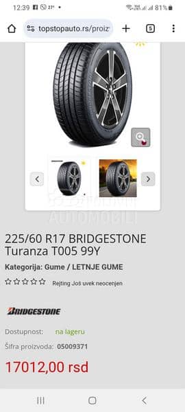 Bridgestone 225/60 R17 Letnja