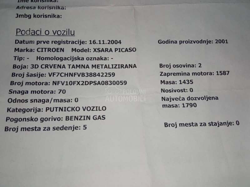 Citroen Xsara Picasso 1.6Pliin