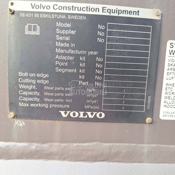 Volvo utovarna kašika 2880 mm