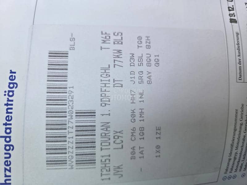 Delovi za Volkswagen Touran 1.9Tdi 2008. god.