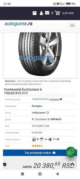 Continental 195/65 R15 Letnja