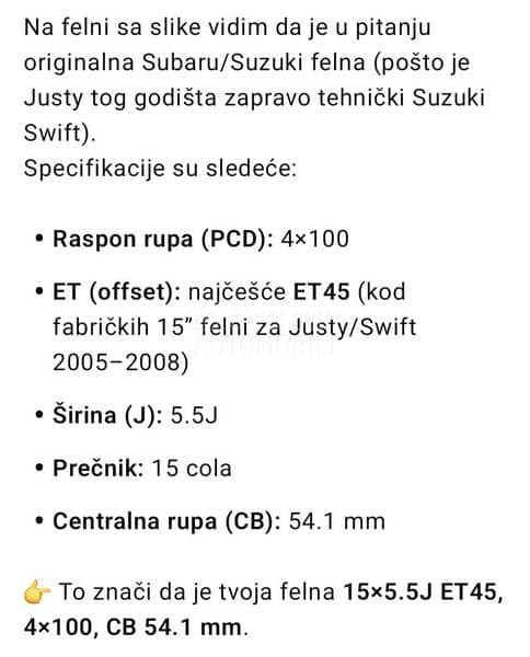 Aluminijumske felne  15" 4 x 100