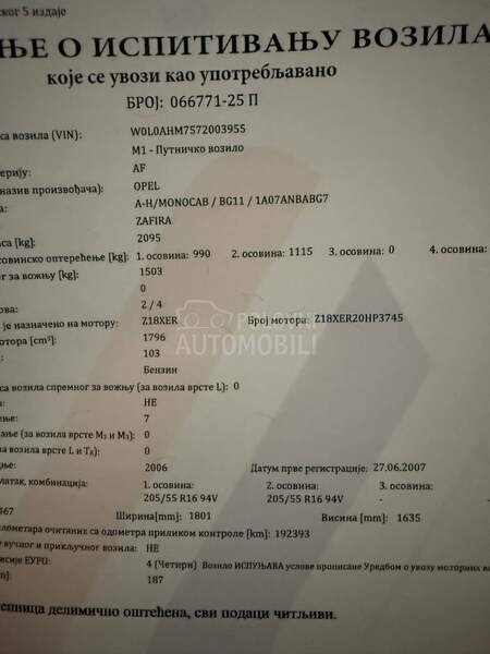 Opel Zafira 1,8b.enz/cosmo/7sed.