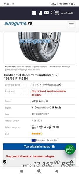 Continental 195/65 R15 Letnja