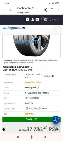 Continental 265/45 R20 Letnja