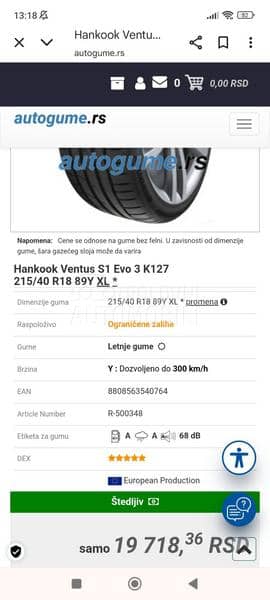 Hankook 215/40 R18 Letnja