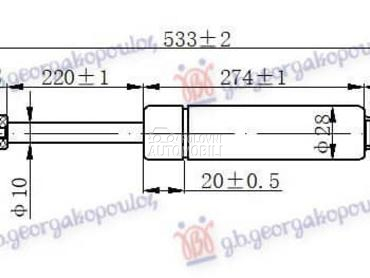 AMORTIZER GEPEK VRATA 750... za Renault Modus od 2005. do 2008. god.