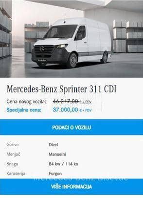 Mercedes Benz Sprinter 311 cdi Furgon AKCIJA