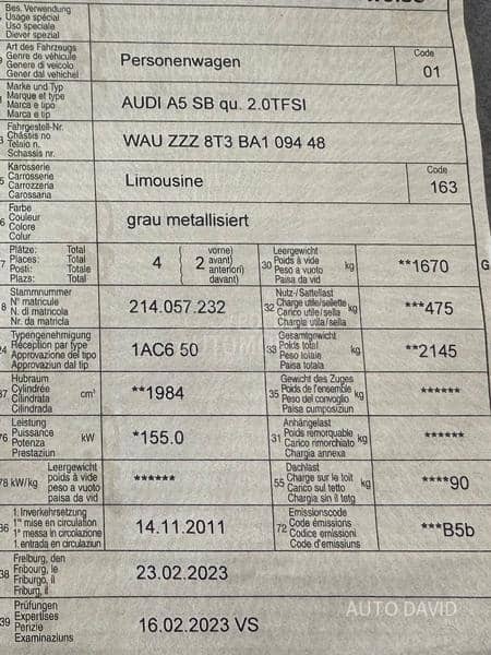 Audi A5 2.0 TFSI REZERVISAN