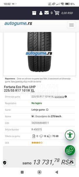 Fortuna 225/55 R17 Letnja