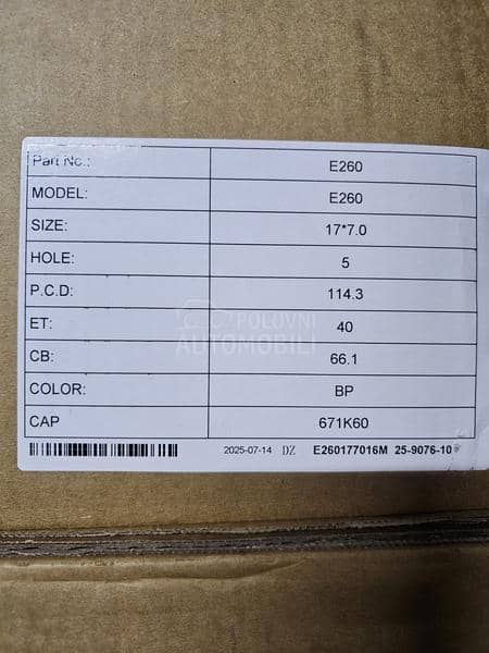 Aluminijumske felne  17" 5 x 114.3