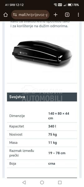 Krovni kofer bez nosača