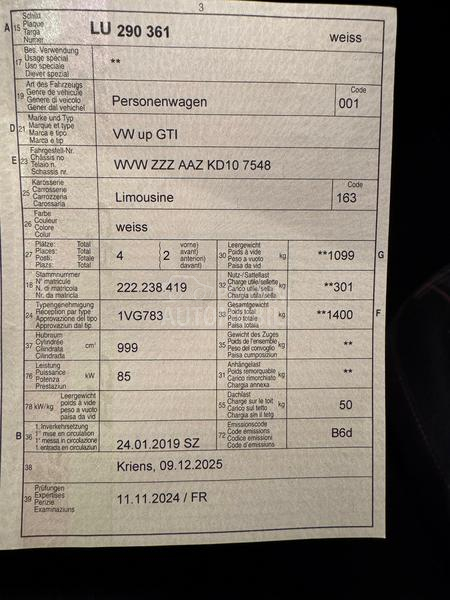 Volkswagen up! GTI White Edition CH