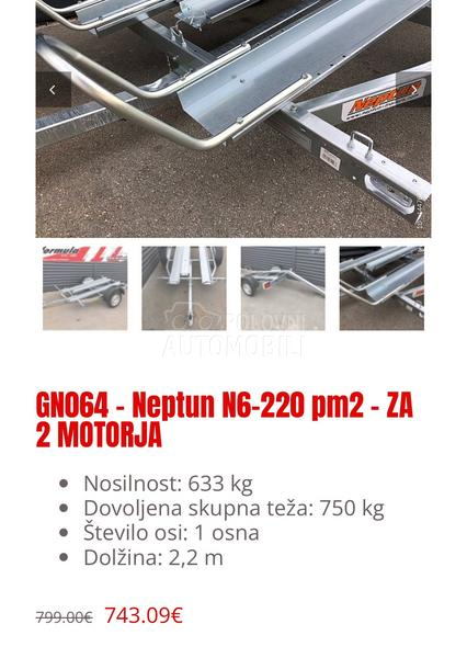 Prikolica za prevoz 2 motora