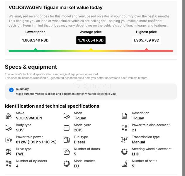 Volkswagen Tiguan RATA OD 129EU