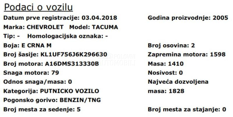 Chevrolet Tacuma 1,6-TNG-ZEMUN/Altina