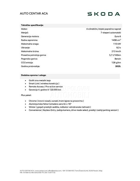 Škoda Kamiq Sel PLUS 1.5 TSI DSG