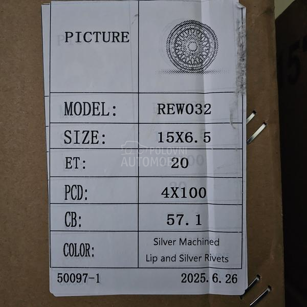 Aluminijumske felne  15" 4 x 100