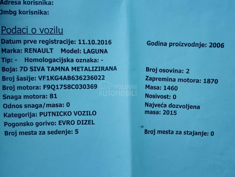 Renault Laguna 1.9DCI  Tek.Reg