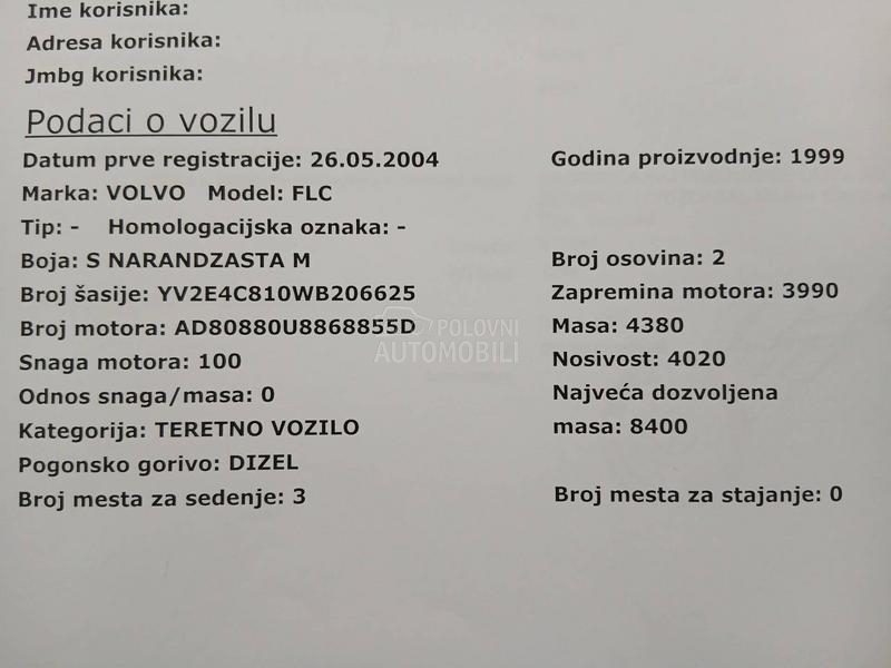 Volvo FLC  Atest 4Tona TEK REG