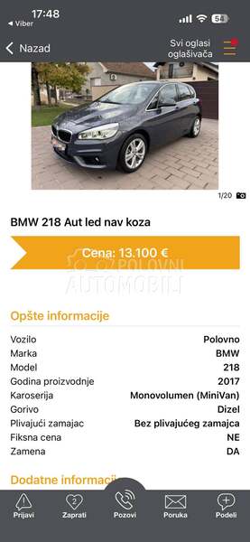 BMW 218 d. AUT/LED/KOZ/NAV