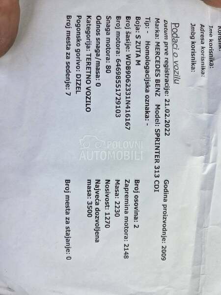 Mercedes Benz Sprinter 313 Putar