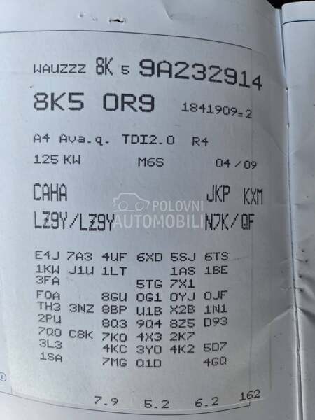 Delovi za Audi A4 2.0Tdi 2010. god.